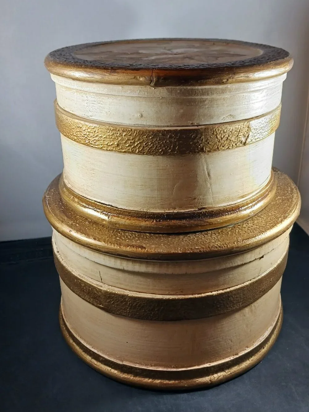 Vintage set of 2 Hand Painted Florentine Style Nesting (Stacking) Boxes